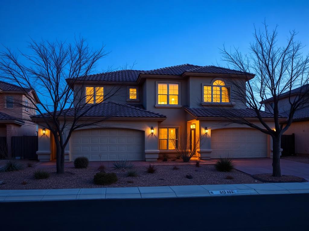 Upscale Las Vegas home exterior at dusk before decorating